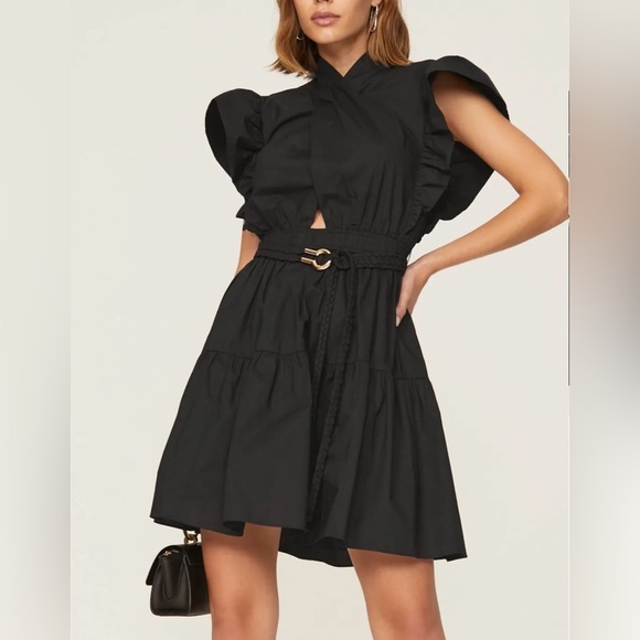 Derek Lam 10 Crosby Black Finn Ruffle Wrap Dress - Picture 1 of 11